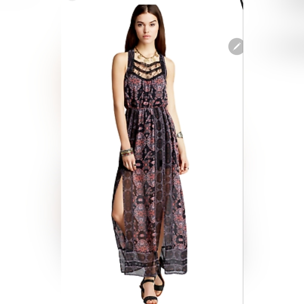 Reg $165 Free People  Moroccan Print Lace Yoke Maxi Dress